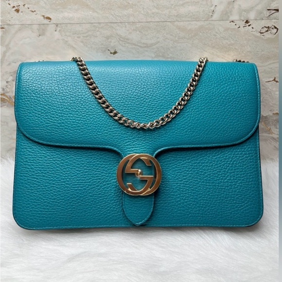 Gucci Handbags - Gucci Interlocking GG Teal Leather Shoulder Bag